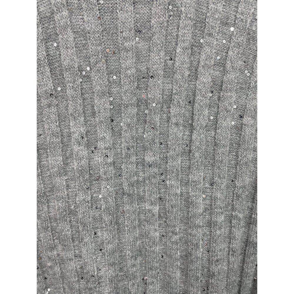Ophelia Roe Gray Ribbed Knit Sweater Dress Sequins & High Neckline Womens Size 3 - Picture 5 of 9